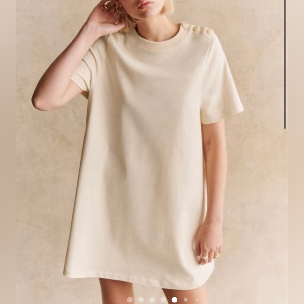 Sezane Cream Short Sleeve Dress